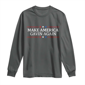 Make America Gavin Again Long Sleeve Shirt Gavin Newsom Support Stars And Stripes TS11 Dark Heather Print Your Wear