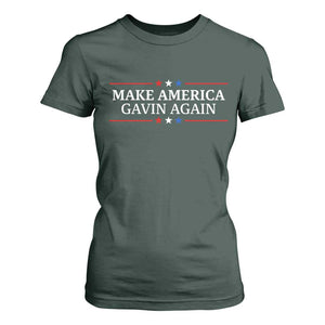 Make America Gavin Again T Shirt For Women Gavin Newsom Support Stars And Stripes TS11 Dark Forest Green Print Your Wear