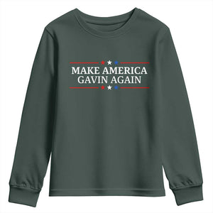 Make America Gavin Again Youth Sweatshirt Gavin Newsom Support Stars And Stripes TS11 Dark Forest Green Print Your Wear