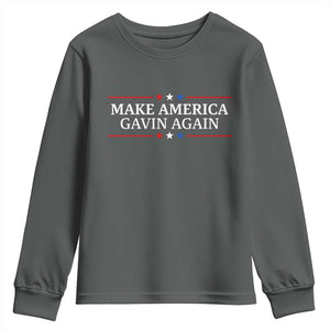 Make America Gavin Again Youth Sweatshirt Gavin Newsom Support Stars And Stripes TS11 Dark Heather Print Your Wear