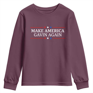 Make America Gavin Again Youth Sweatshirt Gavin Newsom Support Stars And Stripes TS11 Maroon Print Your Wear