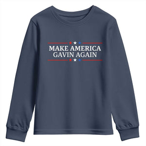 Make America Gavin Again Youth Sweatshirt Gavin Newsom Support Stars And Stripes TS11 Navy Print Your Wear
