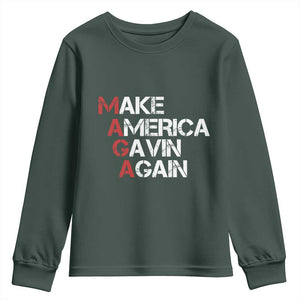 Make America Gavin Again Youth Sweatshirt Gavin Newsom Support TS11 Dark Forest Green Print Your Wear