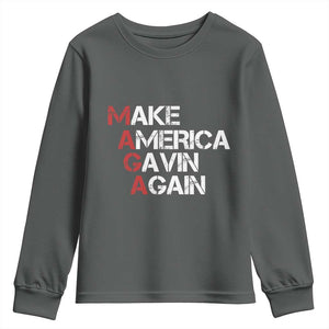 Make America Gavin Again Youth Sweatshirt Gavin Newsom Support TS11 Dark Heather Print Your Wear