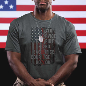 Veterans Valor Service Patriot Hero Sacrifice Courage Honor T Shirt American Flag TS11 Dark Heather Print Your Wear