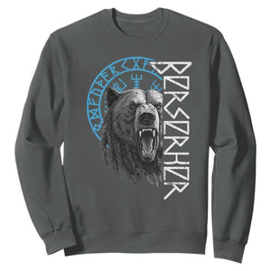 Viking Berserker Bear Warrior Odin Runes Nordic Compass Sweatshirt TS11 Dark Heather Print Your Wear