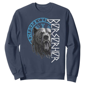 Viking Berserker Bear Warrior Odin Runes Nordic Compass Sweatshirt TS11 Navy Print Your Wear