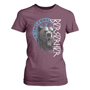 Viking Berserker Bear Warrior Odin Runes Nordic Compass T Shirt For Women TS11 Maroon Print Your Wear