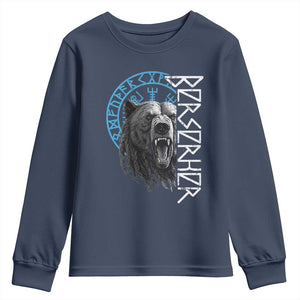 Viking Berserker Bear Warrior Odin Runes Nordic Compass Youth Sweatshirt TS11 Navy Print Your Wear