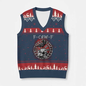 Funny F Caw F Viking Crow V-Neck Knit Sweater Vest Vegvisir Black Bird Gothic Skull Adult Humor TS11 Navy Red Print Your Wear