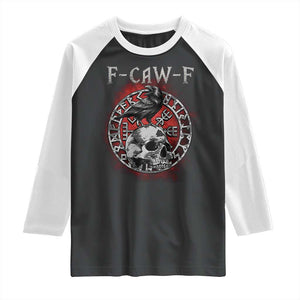 Funny F Caw F Viking Crow Raglan Shirt Vegvisir Black Bird Gothic Skull Adult Humor TS11 Black White Print Your Wear