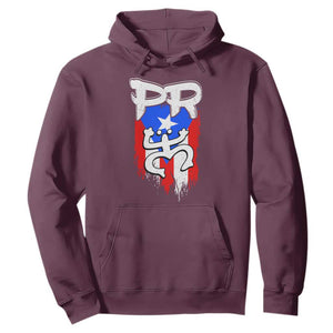 Puerto Rico Flag Hispanic Heritage Month Boricua Taino Coqui Frog Hoodie TS11 Maroon Print Your Wear