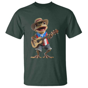 Puerto Rico Coqui Frog Puerto Rican Flag Taino Boricua Guitar T Shirt TS11 Dark Forest Green Print Your Wear