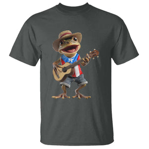 Puerto Rico Coqui Frog Puerto Rican Flag Taino Boricua Guitar T Shirt TS11 Dark Heather Print Your Wear