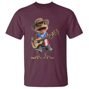 Puerto Rico Coqui Frog Puerto Rican Flag Taino Boricua Guitar T Shirt TS11 Maroon Print Your Wear