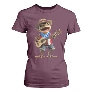 Puerto Rico Coqui Frog Puerto Rican Flag Taino Boricua Guitar T Shirt For Women TS11 Maroon Print Your Wear