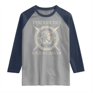 Julius Caesar Raglan Shirt Veni Vidi Vici Roman History TS11 Sport Gray Navy Print Your Wear