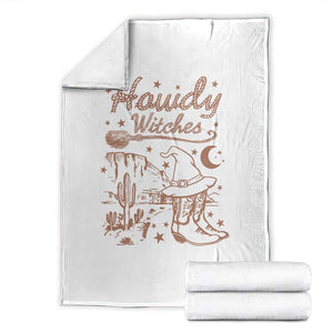 Halloween Cowgirl Throw Blanket Howdy Witches Retro Cowboy Boots Witch Hat Broom TS11 White Print Your Wear