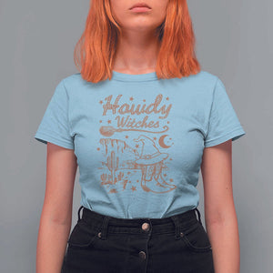 Halloween Cowgirl T Shirt For Women Howdy Witches Retro Cowboy Boots Witch Hat Broom TS11 Light Blue Print Your Wear