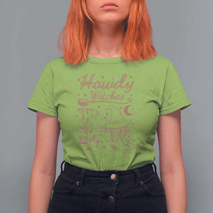Halloween Cowgirl T Shirt For Women Howdy Witches Retro Cowboy Boots Witch Hat Broom TS11 Lime Print Your Wear