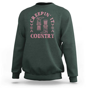 Halloween Cowgirl Sweatshirt Creepin It Country Cowboy Boots Witch Socks Pentagram TS11 Dark Forest Green Print Your Wear