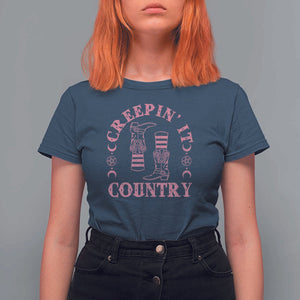 Halloween Cowgirl T Shirt For Women Creepin It Country Cowboy Boots Witch Socks Pentagram TS11 Navy Print Your Wear