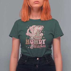 Halloween Cowgirl T Shirt For Women Howdy Witches Cowboy Boots Witch Hat Thunder TS11 Dark Forest Green Print Your Wear
