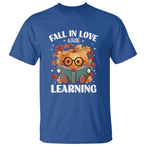 Funny Teacher T Shirt Fall In Love With Learning Autumn Pumpkin Reading Thanksgiving Pumpkin TS11 Royal Blue Print Your Wear