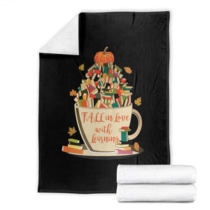 Funny Teacher Throw Blanket Fall In Love With Learning Autumn Pumpkin Reading Thanksgiving TS11 Black Print Your Wear