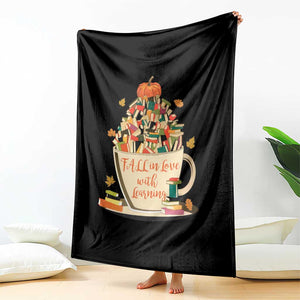 Funny Teacher Throw Blanket Fall In Love With Learning Autumn Pumpkin Reading Thanksgiving TS11 Print Your Wear