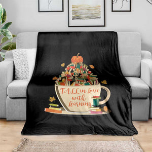 Funny Teacher Throw Blanket Fall In Love With Learning Autumn Pumpkin Reading Thanksgiving TS11 Print Your Wear
