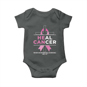 Male Breast Cancer Baby Onesie He Can Heal Cancer Christian Pink Ribbon TS11 Dark Heather Print Your Wear