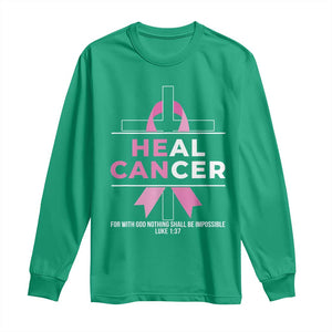 Male Breast Cancer Long Sleeve Shirt He Can Heal Cancer Christian Pink Ribbon TS11 Irish Green Print Your Wear