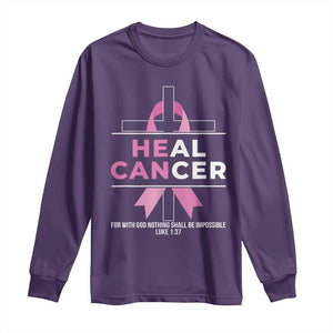 Male Breast Cancer Long Sleeve Shirt He Can Heal Cancer Christian Pink Ribbon TS11 Purple Print Your Wear