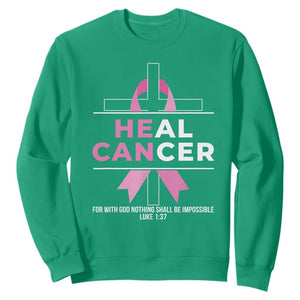 Male Breast Cancer Sweatshirt He Can Heal Cancer Christian Pink Ribbon TS11 Irish Green Print Your Wear