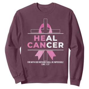 Male Breast Cancer Sweatshirt He Can Heal Cancer Christian Pink Ribbon TS11 Maroon Print Your Wear