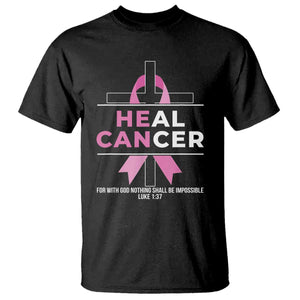 Male Breast Cancer T Shirt He Can Heal Cancer Christian Pink Ribbon TS11 Black Print Your Wear