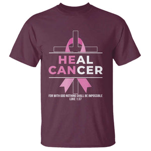 Male Breast Cancer T Shirt He Can Heal Cancer Christian Pink Ribbon TS11 Maroon Print Your Wear