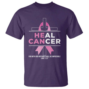 Male Breast Cancer T Shirt He Can Heal Cancer Christian Pink Ribbon TS11 Purple Print Your Wear