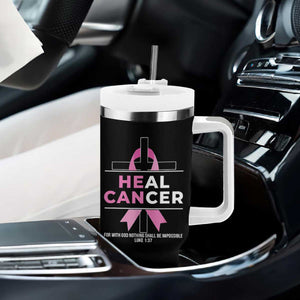 Male Breast Cancer Tumbler With Handle He Can Heal Cancer Christian Pink Ribbon TS11 Print Your Wear