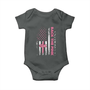 Breast Cancer Awareness Baby Onesie Back The Pink Warrior American Flag TS11 Dark Heather Print Your Wear