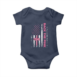 Breast Cancer Awareness Baby Onesie Back The Pink Warrior American Flag TS11 Navy Print Your Wear