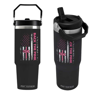 Breast Cancer Awareness Flip Straw Tumbler Back The Pink Warrior American Flag TS11 One Size: 30 oz Black Print Your Wear