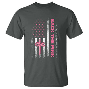 Breast Cancer Awareness T Shirt Back The Pink Warrior American Flag TS11 Dark Heather Print Your Wear