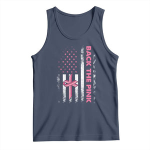 Breast Cancer Awareness Tank Top Back The Pink Warrior American Flag TS11 Navy Print Your Wear
