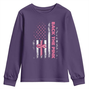 Breast Cancer Awareness Youth Sweatshirt Back The Pink Warrior American Flag TS11 Purple Print Your Wear