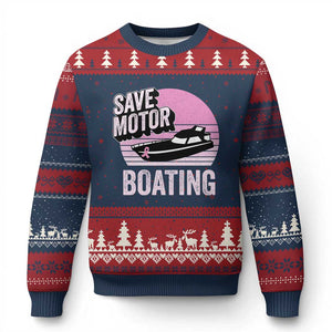 Funny Save Motor Boating Ugly Christmas Sweater Breast Cancer Pink Ribbon TS11 Navy Red Print Your Wear