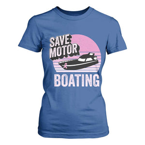 Funny Save Motor Boating T Shirt For Women Breast Cancer Pink Ribbon TS11 Royal Blue Print Your Wear