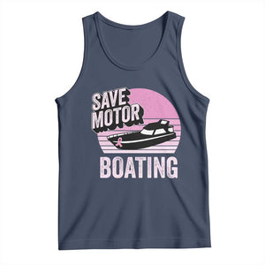 Funny Save Motor Boating Tank Top Breast Cancer Pink Ribbon TS11 Navy Print Your Wear