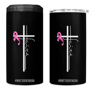 Christian Faith Breast Cancer Awareness 4 in 1 Can Cooler Tumbler Pink Ribbon Christian Cross TS11 One Size: 16 oz Black Print Your Wear